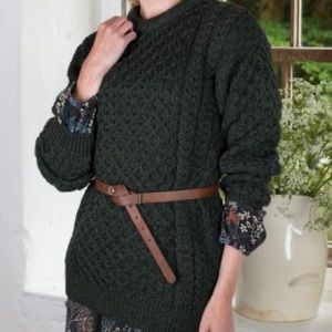 Irish Aran Merino Wool Crew Neck Sweater, size S